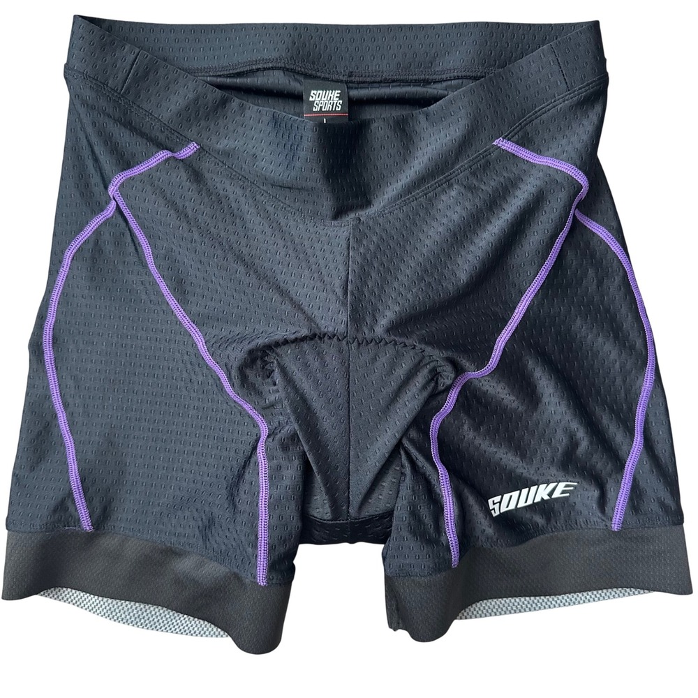 Souke‎ Sports Padded Cycling Shorts Purple Trim Breathable Bike Shorts Large